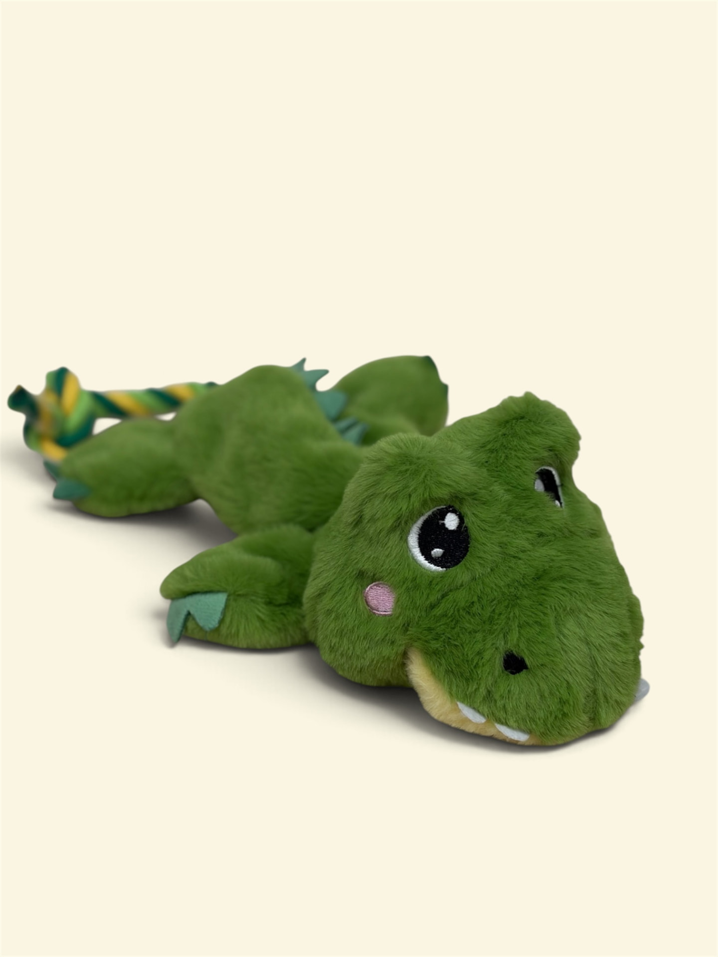 Side view of the Yoinkin Gator Rope Core plush dog toy