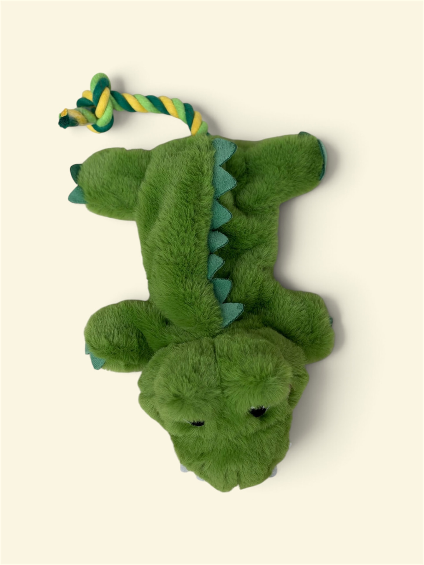 Top-down view of the Yoinkin Gator Rope Core plush toy showing the rope tail